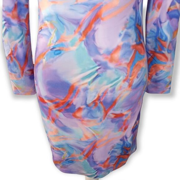 SHEIN PURPLE & BLUE TIE-DYE BODYCON BACKLESS DRESS SZ.M EUC - Picture 7 of 11